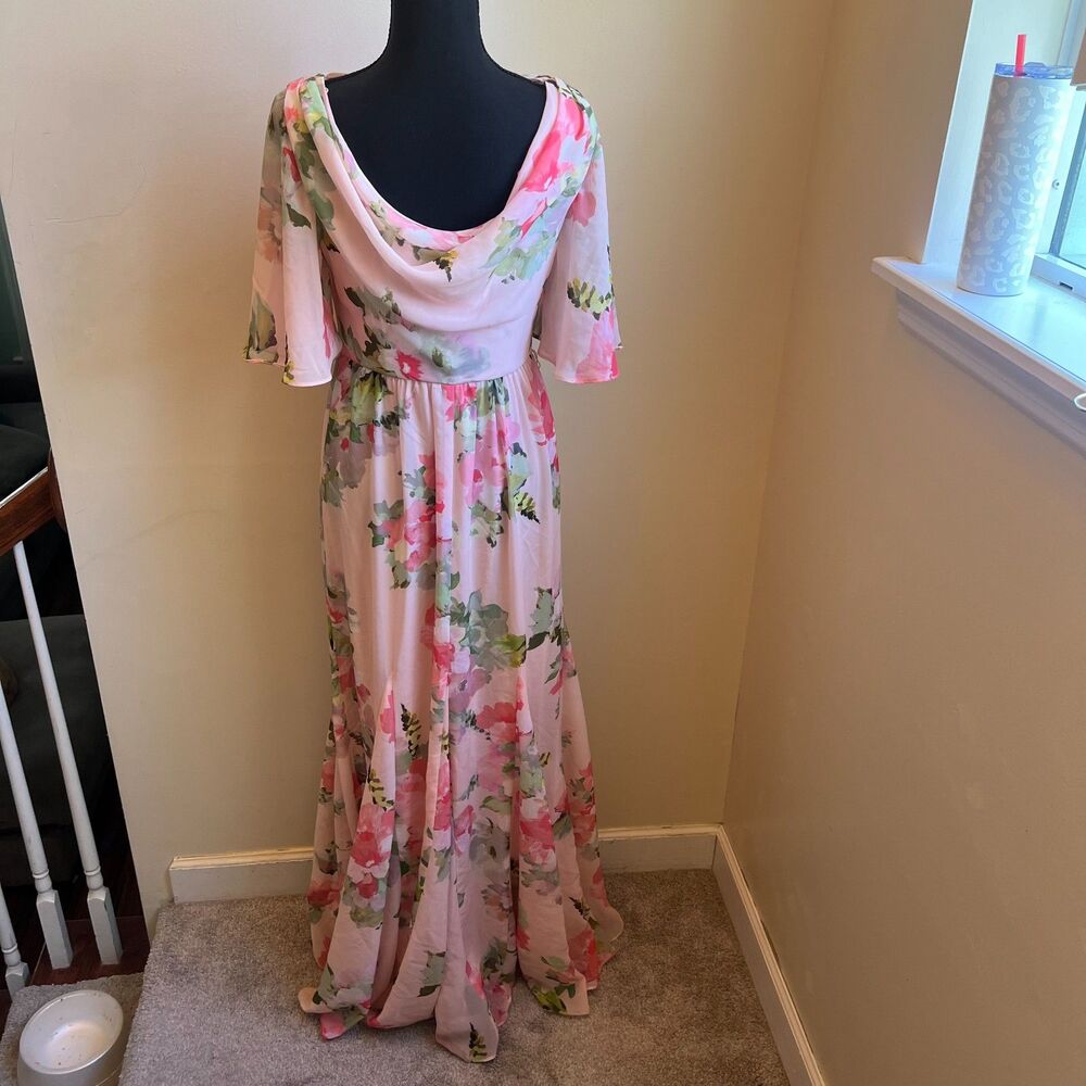 Adrianna Papell Pink Flower Chiffon Dress Floor Length size 4 - Picture 5 of 5